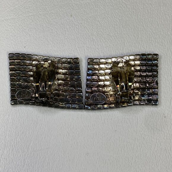 Bauer Rhinestone Red White & Blue American Flag Clip Earrings Signed Vintage - Picture 5 of 8